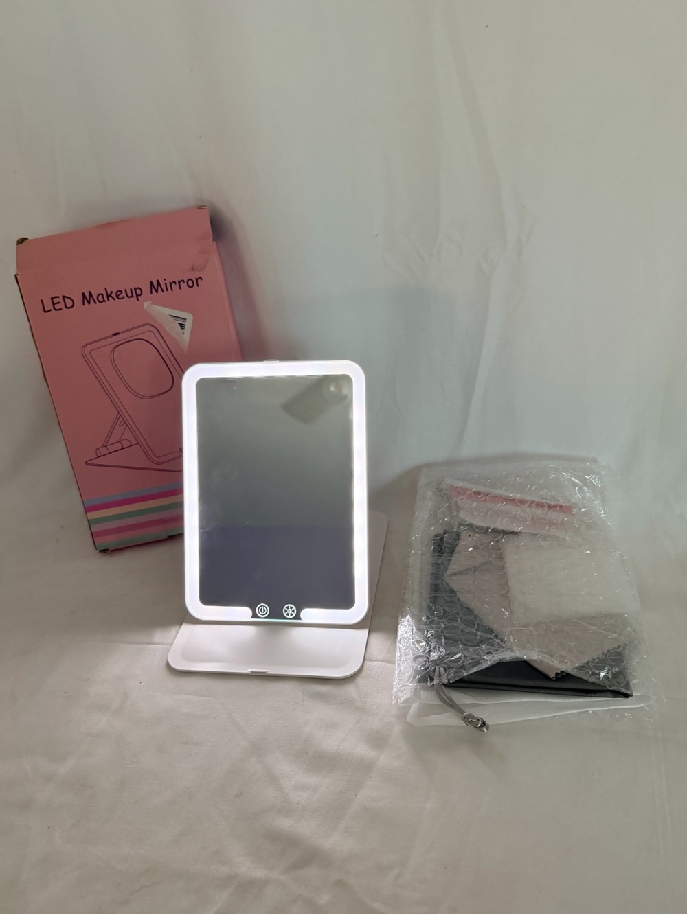 Travel Lighted Makeup Mirror Foldable 3 Color Dimmable w/ 15x Magnifier Open Box
